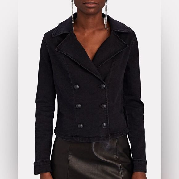 L’Agence Washed Black Admiral Crop Double Breasted Jacket Classic Lapel SMALL - Picture 2 of 14